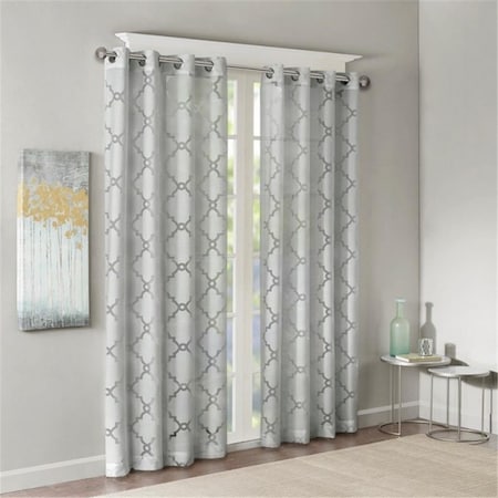 Madison Park 84 in. Eden Fretwork Burnout Sheer Panel - Grey MP40-3780